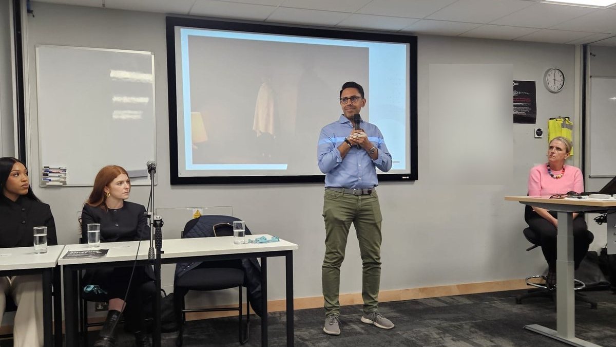 Rahim Hirji giving a keynote to law students at BPP University