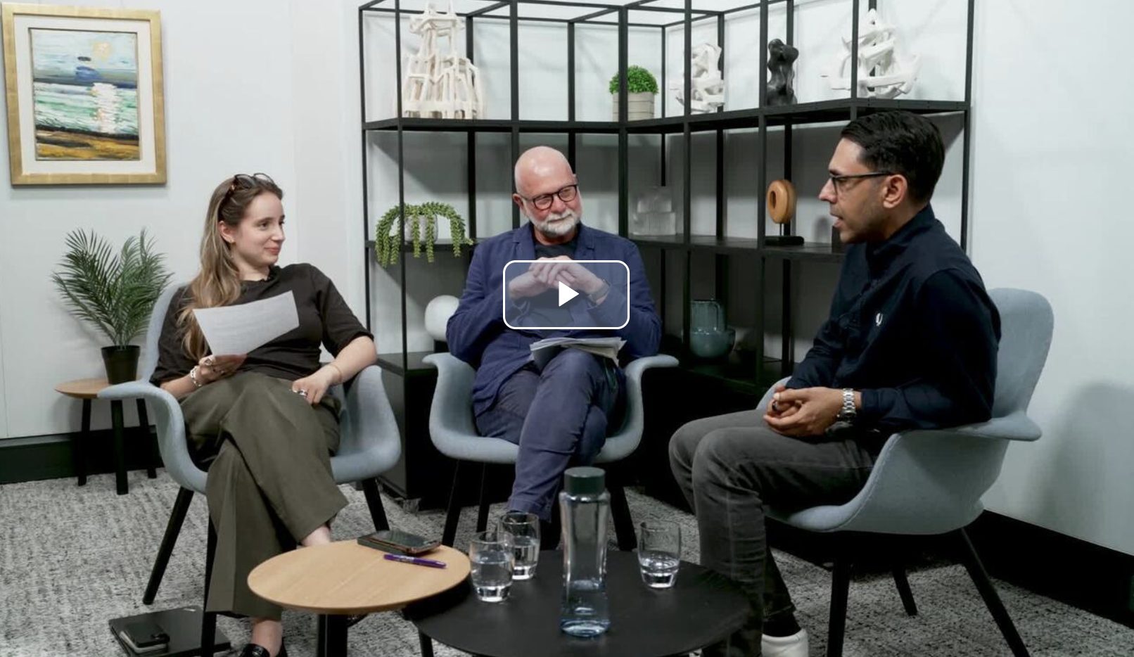 Rahim Hirji in conversation with two hosts in the Linklaters studio