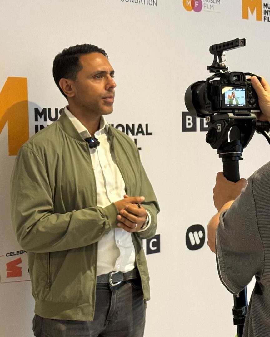 Rahim Hirji interviewed to camera at the Muslim International Film Festival